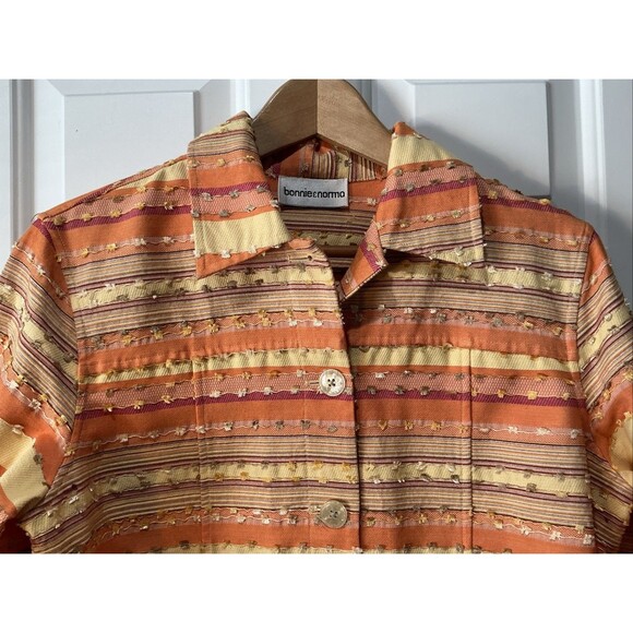VINTAGE Bonnie & Norma Button Blazer Jacket Embroidered Striped Aztec Boho Large - Picture 2 of 7
